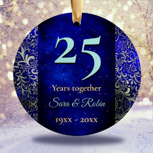 Christmas wedding anniversary royal blue floral  ceramic tree decoration
