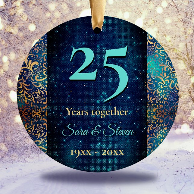 Christmas wedding anniversary turquoise gold  ceramic tree decoration (Creator Uploaded)