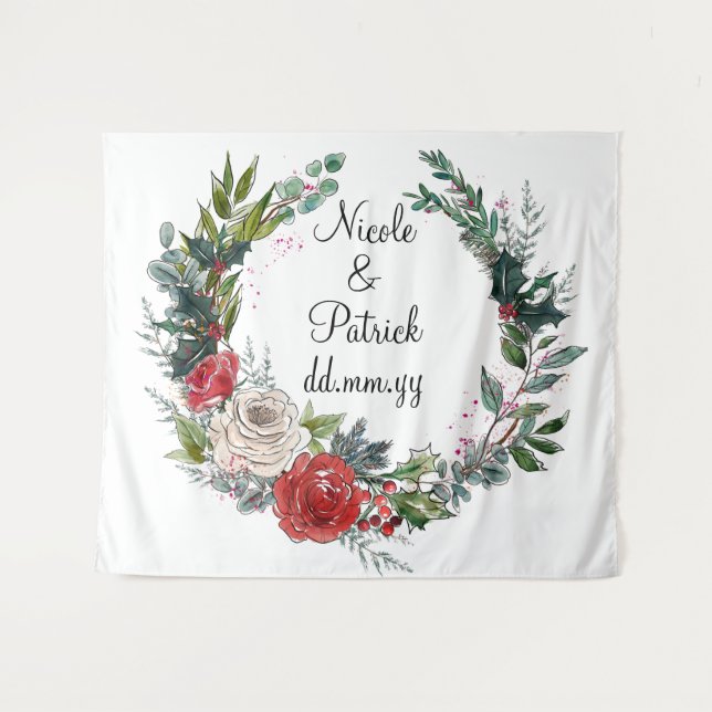Christmas Wedding Backdrop, December Wedding Decor Tapestry (Front (Horizontal))