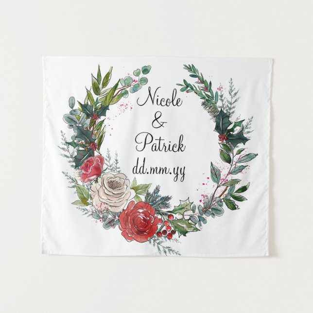 Christmas Wedding Backdrop, December Wedding Decor Tapestry (Front (Horizontal))