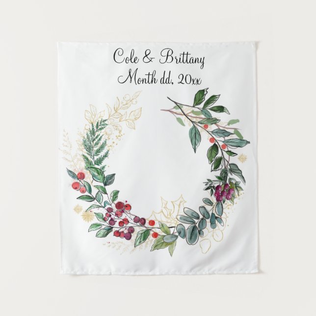 Christmas Wedding Backdrop, Reception Photo Booth Tapestry (Front)