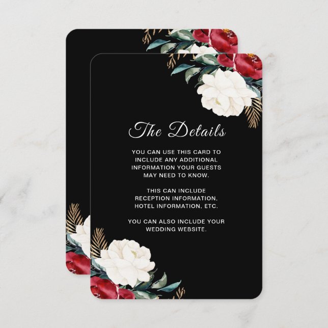 Christmas Wedding Black Floral Guest Information E Enclosure Card (Front/Back)