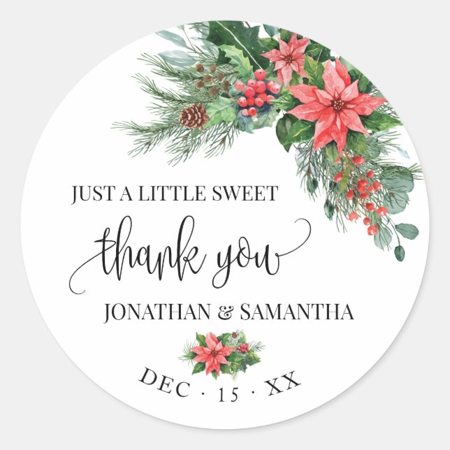 Christmas Wedding Bridal Shower Thank You Classic Round Sticker (Front)