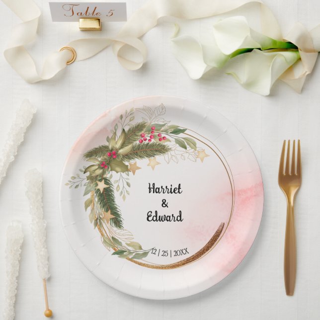 Christmas Wedding Bridal Wedding Reception Paper P Paper Plate (Wedding)