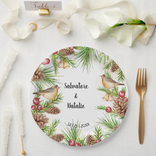 Christmas Wedding Bridal Wedding Reception Paper Plate (Wedding)
