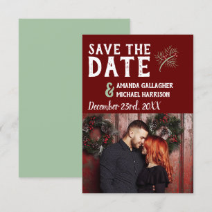 Christmas Wedding Burgundy Sage Winter Pine Photo Save The Date