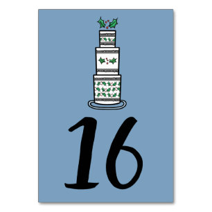 Christmas Wedding Cake Illustration Table Number