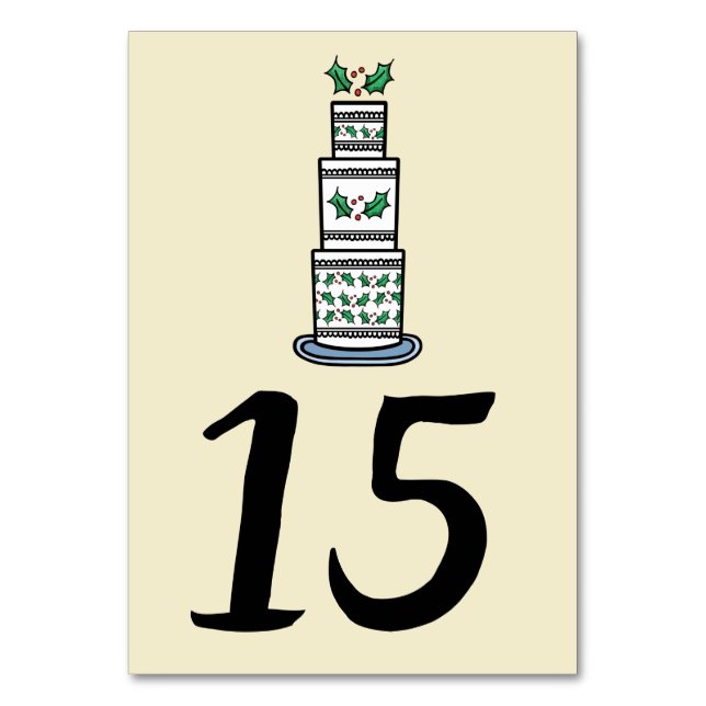 Christmas Wedding Cake Illustration Table Number (Front)