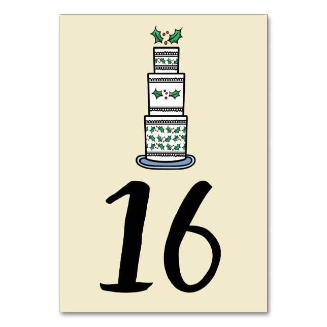 Christmas Wedding Cake Illustration Table Number (Front)