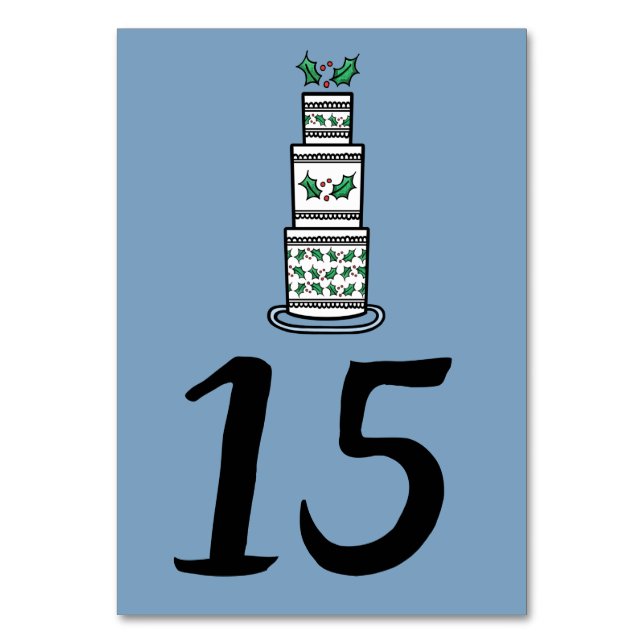 Christmas Wedding Cake Illustration Table Number (Front)