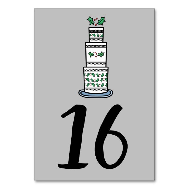 Christmas Wedding Cake Illustration Table Number (Front)