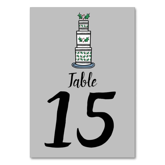 Christmas Wedding Cake Illustration Table Number (Front)
