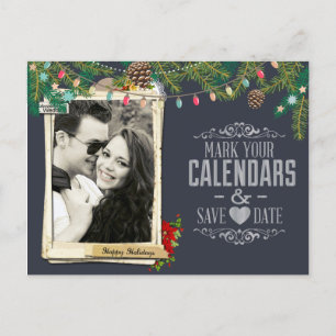 Christmas Wedding Chalkboard Save the Date Announcement Postcard