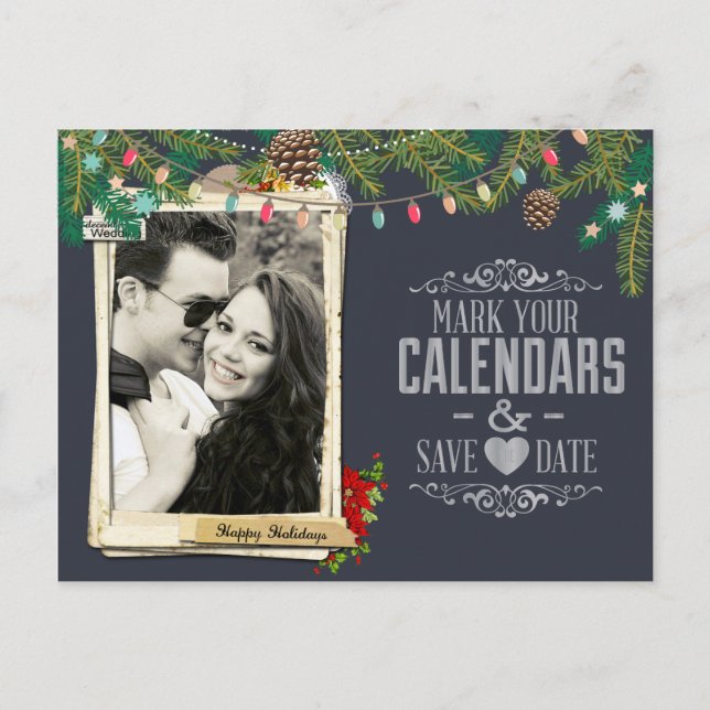 Christmas Wedding Chalkboard Save the Date Announcement Postcard (Front)