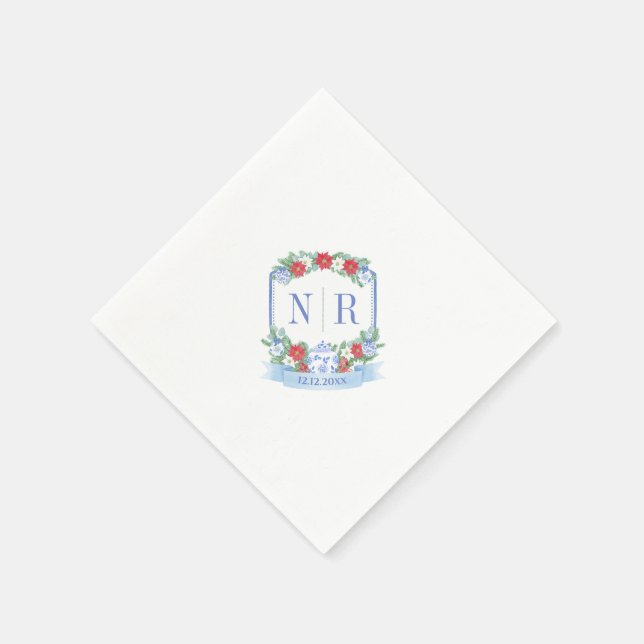 Christmas Wedding Chinoiserie Couples Monogram Napkin (Corner)