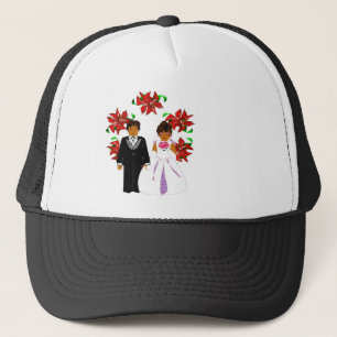 Christmas Wedding Couple In Black Round Wreath I Trucker Hat