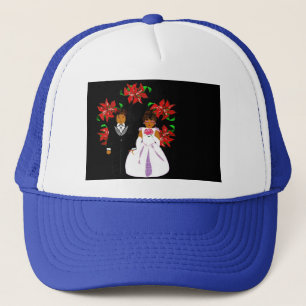 Christmas Wedding Couple In Blue Round Wreath Trucker Hat