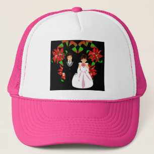 Christmas Wedding Couple In Pink Heart Wreath I Trucker Hat