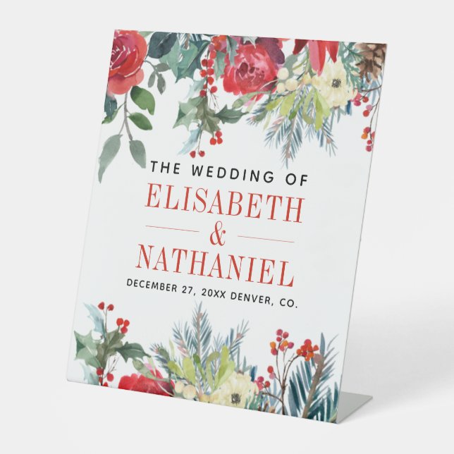 Christmas wedding couple names welcome pedestal sign (Front)