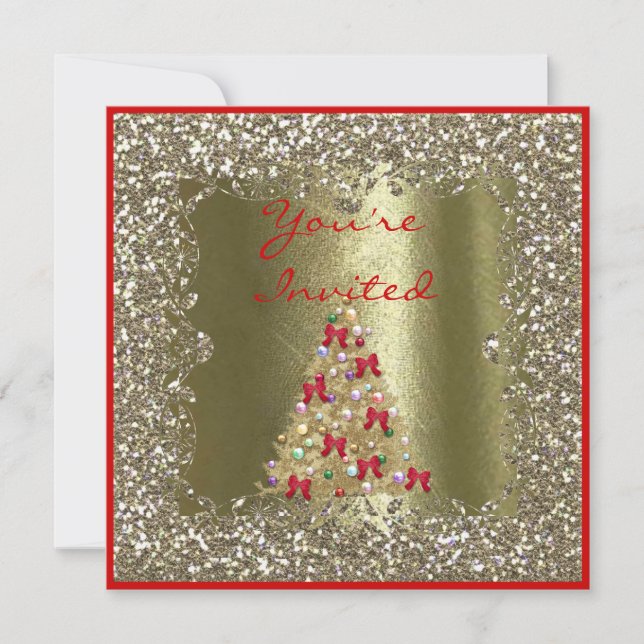 CHRISTMAS WEDDING CRYSTAL Gold Sparkle Invitation (Front)