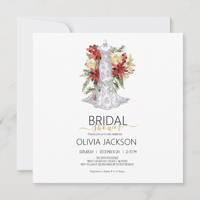 Christmas Wedding Dress Bridal Shower Invitation (Front)