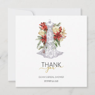 Christmas Wedding Dress Bridal Shower Thank You  Card