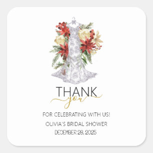Christmas Wedding Dress Bridal Shower Thank You  Square Sticker