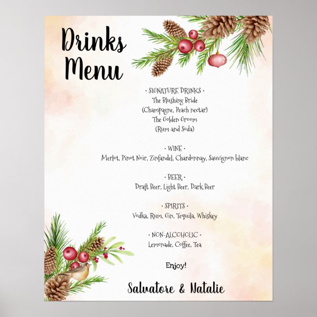Christmas Wedding Drinks Menu Wedding Sign (Front)