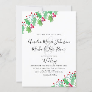 Christmas Wedding Elegant Script Watercolor Berry Invitation