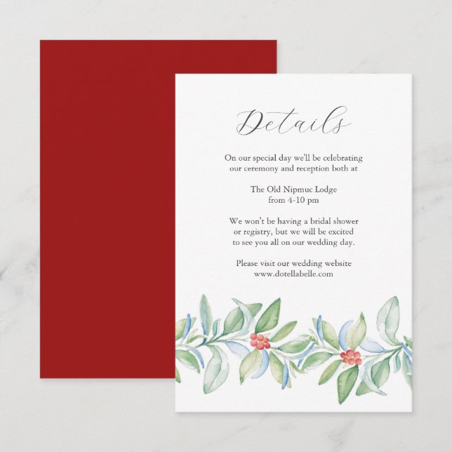 Christmas Wedding Enclosure Card Watercolor  (Front/Back)