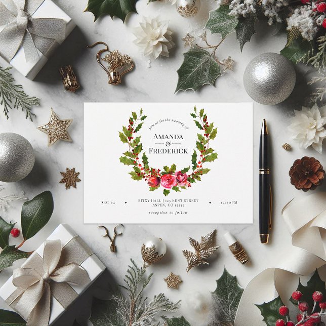 Christmas Wedding Floral Holly and Ivy Invitation (Christmas Wedding Floral Holly and Ivy Invitation)