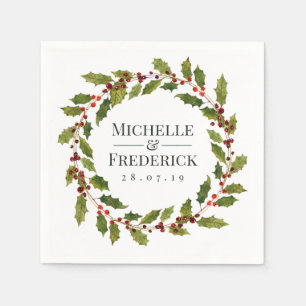 Christmas Wedding Floral Holly Watercolor Napkin