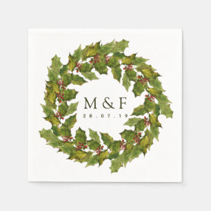 Christmas Wedding Floral Holly Watercolor Napkin