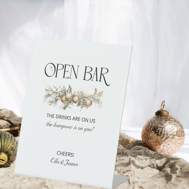 Christmas Wedding Garland Open Bar Sign (Open Bar Sign from the Holly Bells Wedding Collection by Darling & May)