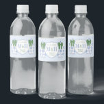 Christmas Wedding Green Ribbon Blue Ginger Jar  Water Bottle Label<br><div class="desc">Elegant water bottle label design with a simple couple's crest featuring the initials of the bride and groom, their first names and the wedding date. On either side of the crest is a blue and white ginger jar decorated with a green bow. To add or delete text fields, "click to...</div>