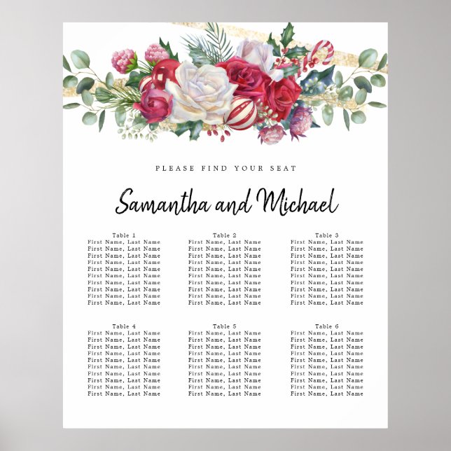 Christmas Wedding Greenery 6-Table Seating Chart (Front)