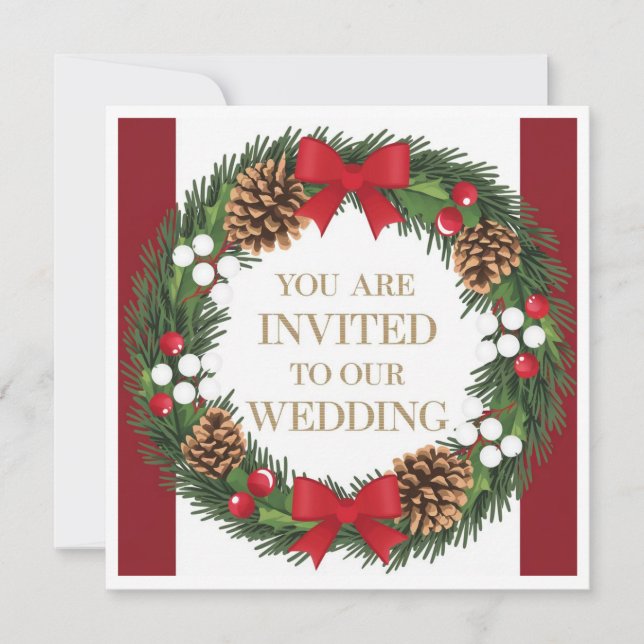 Christmas Wedding Holiday Invitation Wreath (Front)