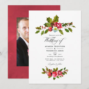 Christmas Wedding Holly Photo Invitation