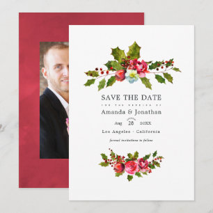 Christmas Wedding Holly Photo Save The Date