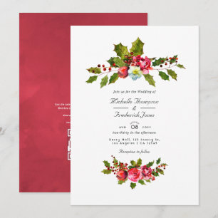 Christmas Wedding Holly QR Code RSVP Invitation