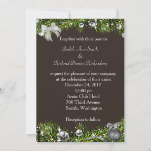 Christmas Wedding Invitation with Silver Ornaments