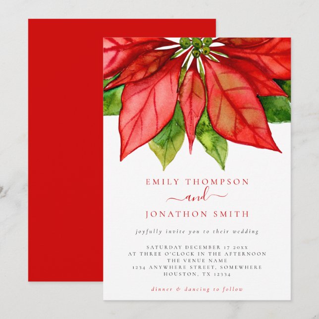 Christmas Wedding Large Red Poinsettia Invitation (Front/Back)
