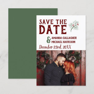 Christmas Wedding Minimalist Mod Winter Pine Photo Save The Date