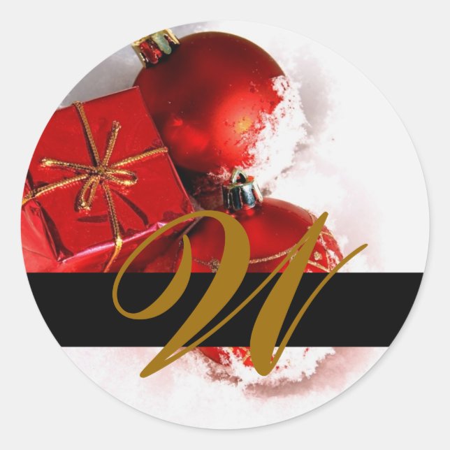 Christmas Wedding Monogram Invitation & Favour Sea Classic Round Sticker (Front)