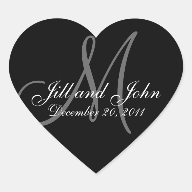 Christmas Wedding Monogram Sticker Heart Shaped (Front)