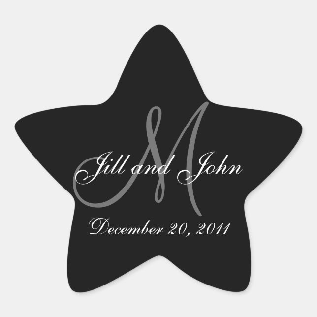 Christmas Wedding Monogram Sticker Star Shaped (Front)