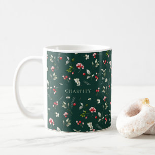 Christmas Wedding Mug with Red Berry Bouquet