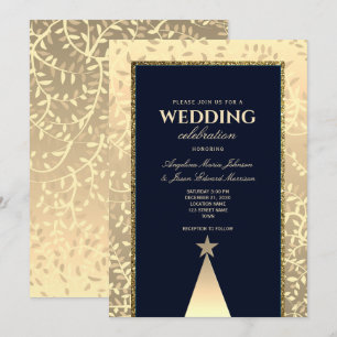 Christmas Wedding Navy and Gold Elegant Invitation