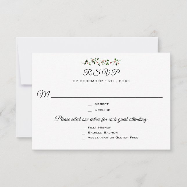 Christmas Wedding or Event 3 Entree RSVP Response (Front)