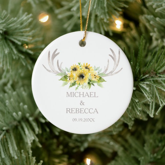 Christmas Wedding Ornament Photo Sunflower Antlers (Tree)